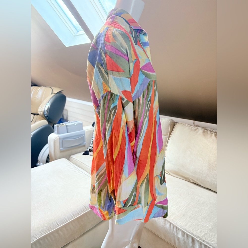 Soft Surroundings Peregrine Gauze Shirt Tunic Resort-Wear Fiery Stripe Sz Medium - Picture 5 of 8